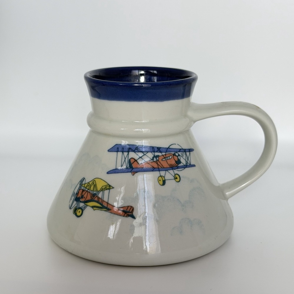 Otagiri No Spill Mug Vintage Japan Planes Aviation Pilot Wide Bottom Coffee Cup